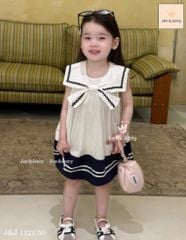 JJ 1121 - Váy thô Jam&Jenny trắng cổ nơ phối chân sọc size 2 - 12y