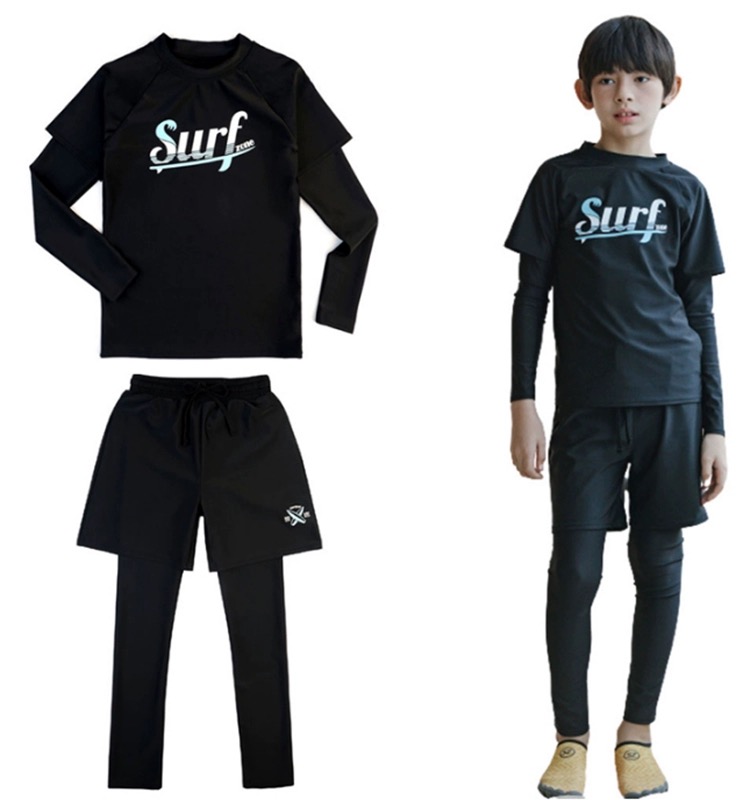 505 - Set 3ct bộ bơi dài tay + quần dài + mũ màu đen Surf BT size 150-170