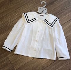 Áo sơ mi thô Toto.Heros màu trắng phối cổ sọc đen size 110 - 150 (đa số thay khuy)