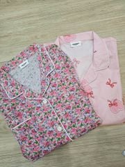 Bộ pyjama Beemon vải thô Hàn cho mẹ màu hoa nhí hồng/ hồng nơ freesize 50-65kg