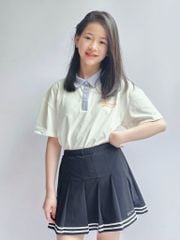 Chân váy Beemon xếp ly viền kẻ cho bé gái 2 màu đen/navy size 120-160