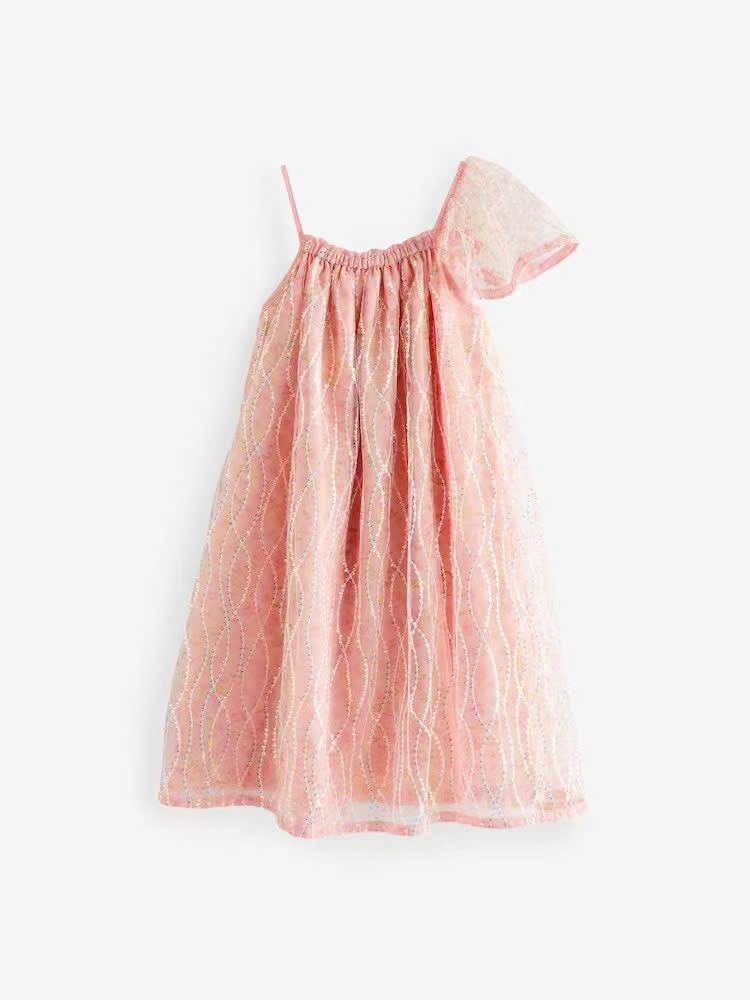 Váy hai dây Next kim sa lót cotton màu cam đào size 3 - 15y