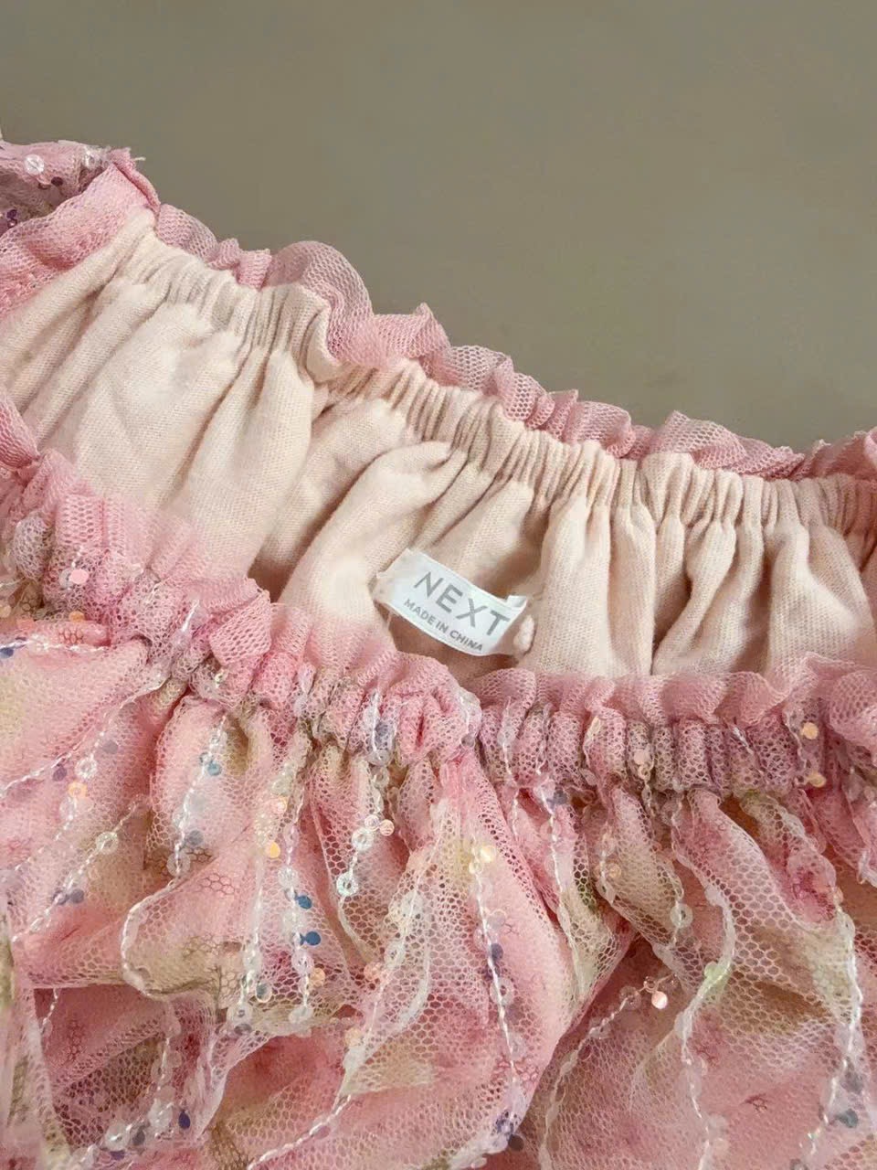 Váy hai dây Next kim sa lót cotton màu cam đào size 3 - 15y