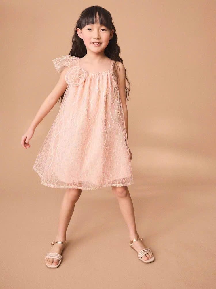 Váy hai dây Next kim sa lót cotton màu cam đào size 3 - 15y
