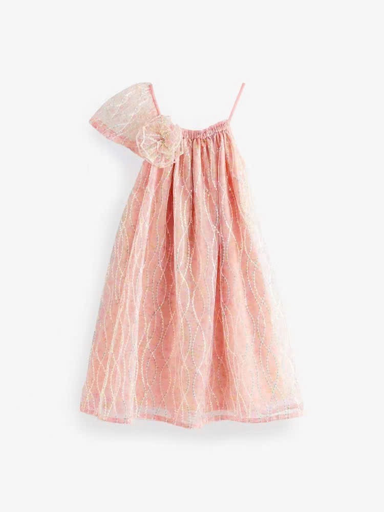 Váy hai dây Next kim sa lót cotton màu cam đào size 3 - 15y