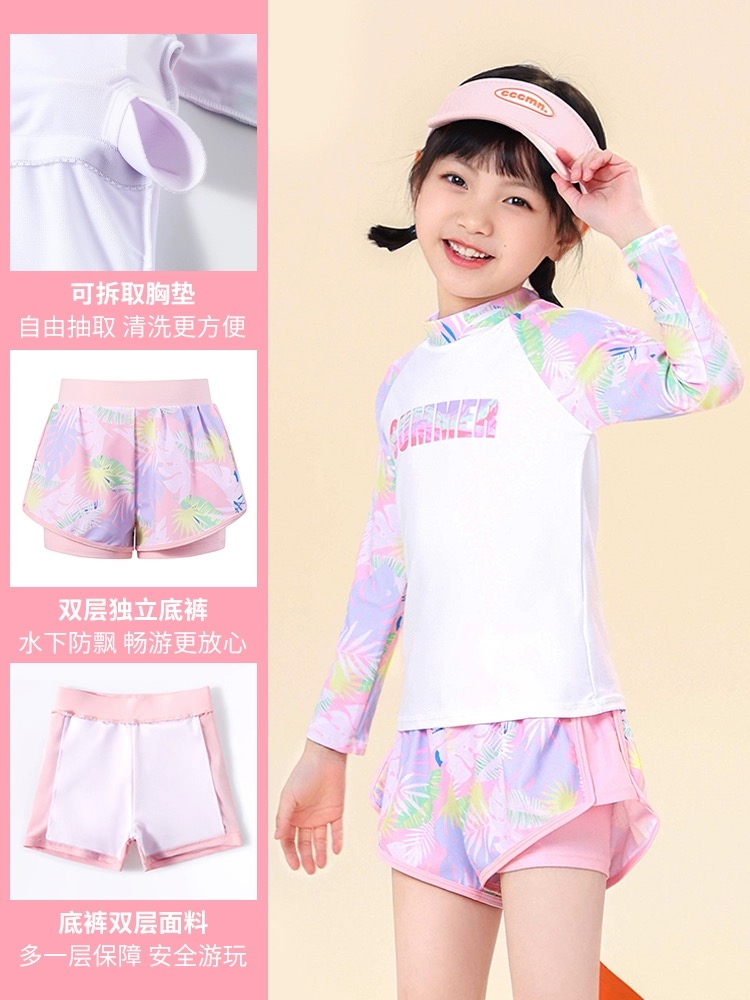 22026 - Bộ bơi YUKE dài tay hồng hoa lá Summer BG size XL-4XL