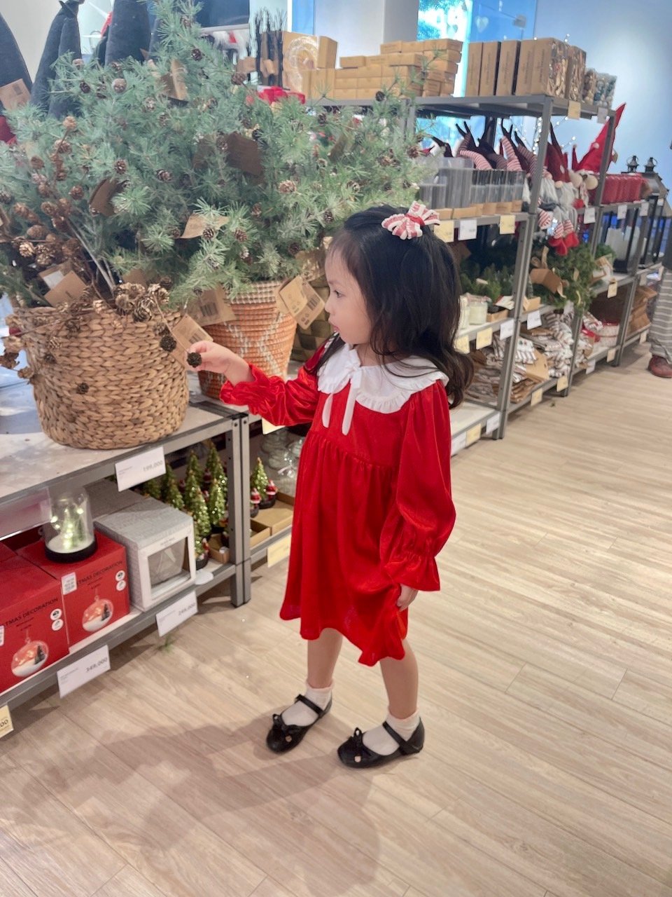 Váy Lennco nhung đỏ phối cổ sen bèo trắng size 12m - 10y