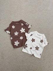 Áo cotton GGJJ dư xịn hoa nhí 2 màu trắng/nâu bé gái size 2-8y
