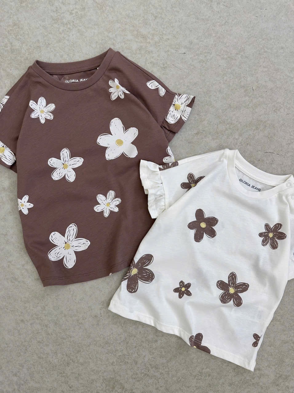 Áo cotton GGJJ dư xịn hoa nhí 2 màu trắng/nâu bé gái size 2-8y