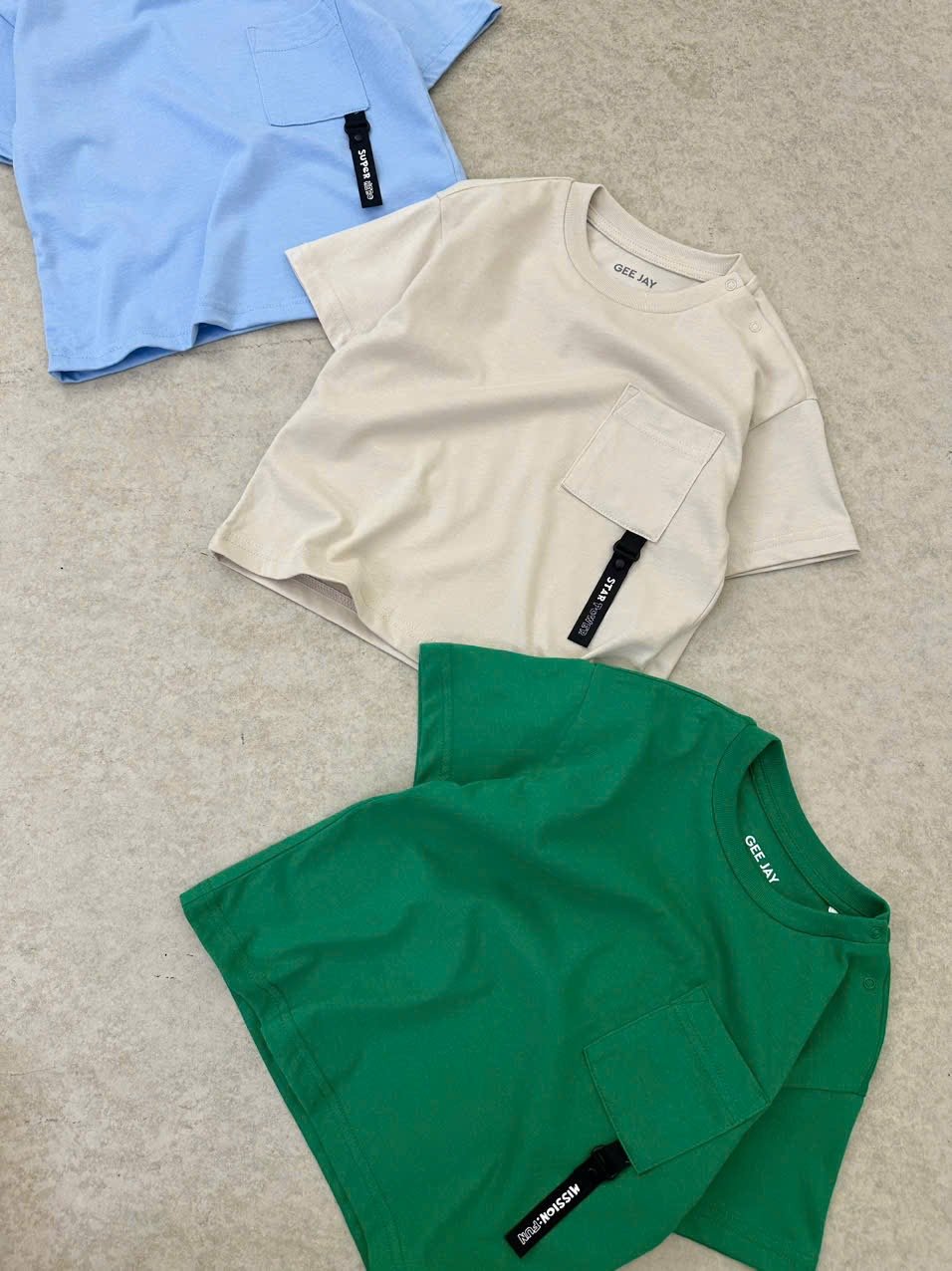 Áo cotton GGJJ dư xịn túi ngực nhiều màu cho bé trai size 2-8y