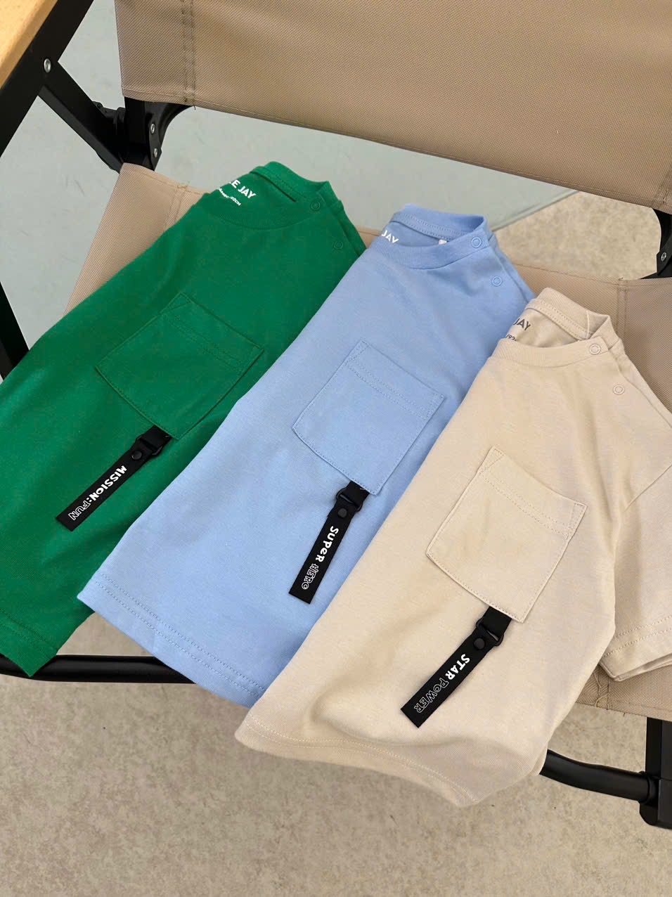 Áo cotton GGJJ dư xịn túi ngực nhiều màu cho bé trai size 2-8y