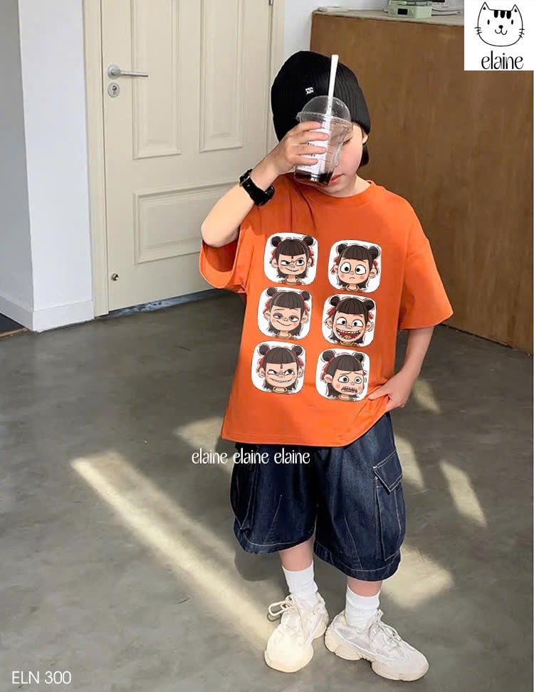 Bộ Elaine Natra áo cotton màu cam + quần jean túi hộp nhiều màu cho bé trai size 2-12y