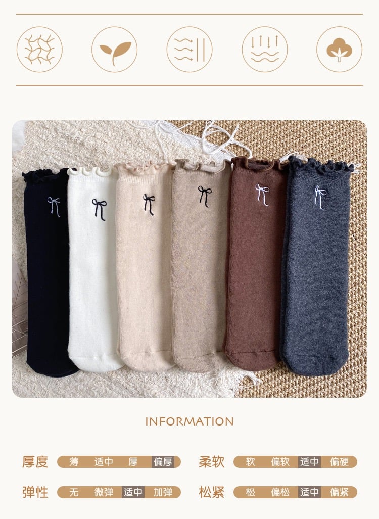 Tất dày cao cổ thêu nơ không gót nhiều màu bé gái freesize