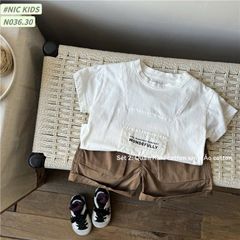 N036 - Bộ NicKids áo trắng phối quần kaki nâu bé trai size 90-140