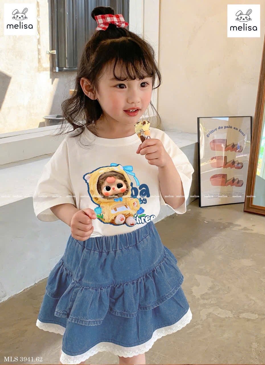 MLS 3941 - Bộ Melisa Baby Three + chân váy denim bé gái size 2-12y
