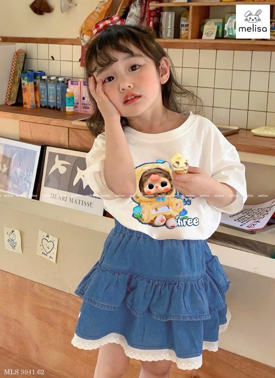MLS 3941 - Bộ Melisa Baby Three + chân váy denim bé gái size 2-12y