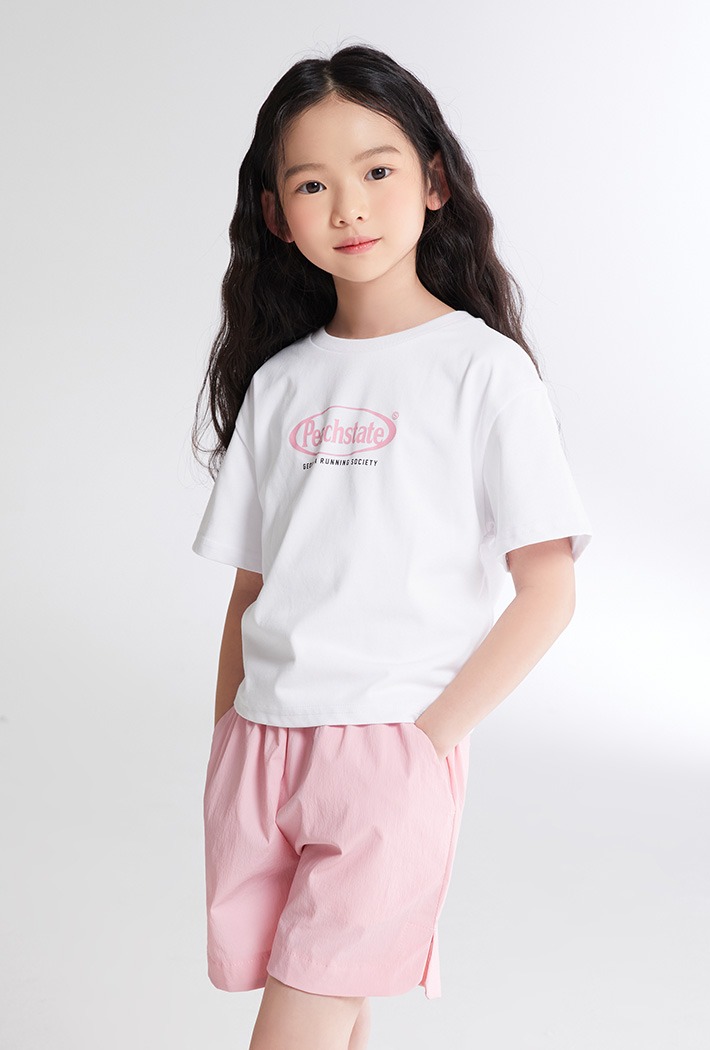 Bộ Spao áo thun Peachstate trắng mix short gió hồng BG size 120-160