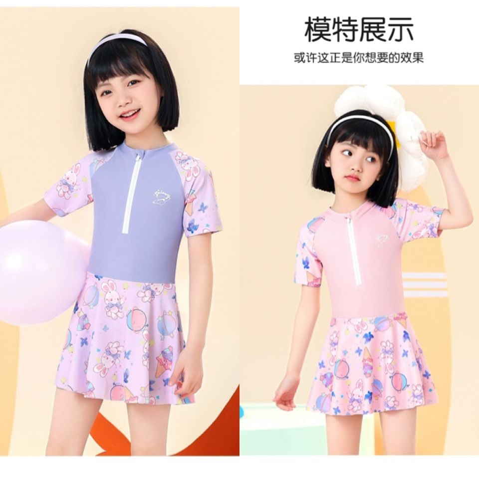 5574 - Bộ bơi GRN dáng váy liền quần 2 màu BG size 110-160