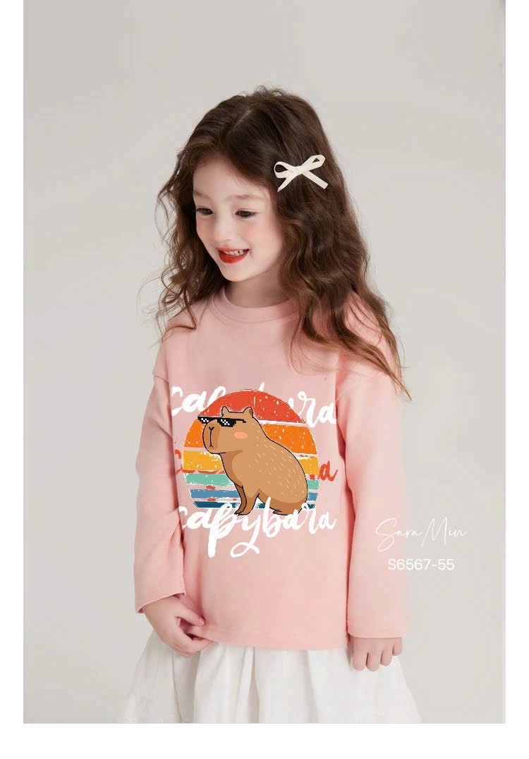 Set váy Sara Min áo nỉ da cá Capybara + chân váy thô ren dài size 2-12y