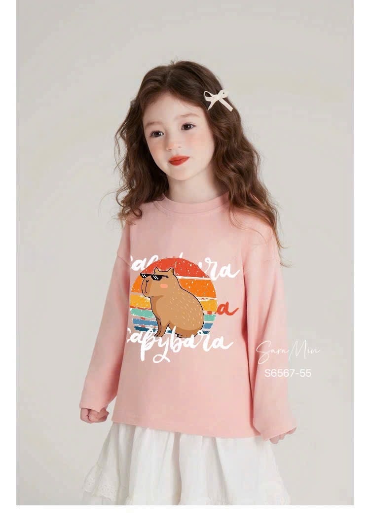 Set váy Sara Min áo nỉ da cá Capybara + chân váy thô ren dài size 2-12y