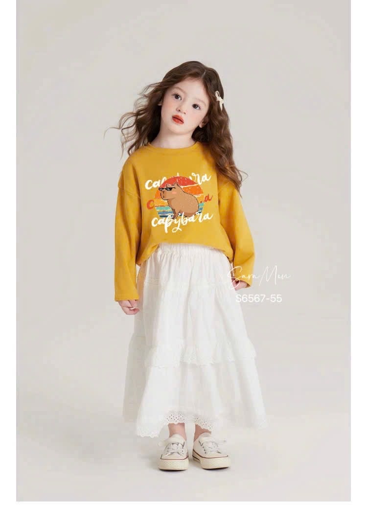 Set váy Sara Min áo nỉ da cá Capybara + chân váy thô ren dài size 2-12y