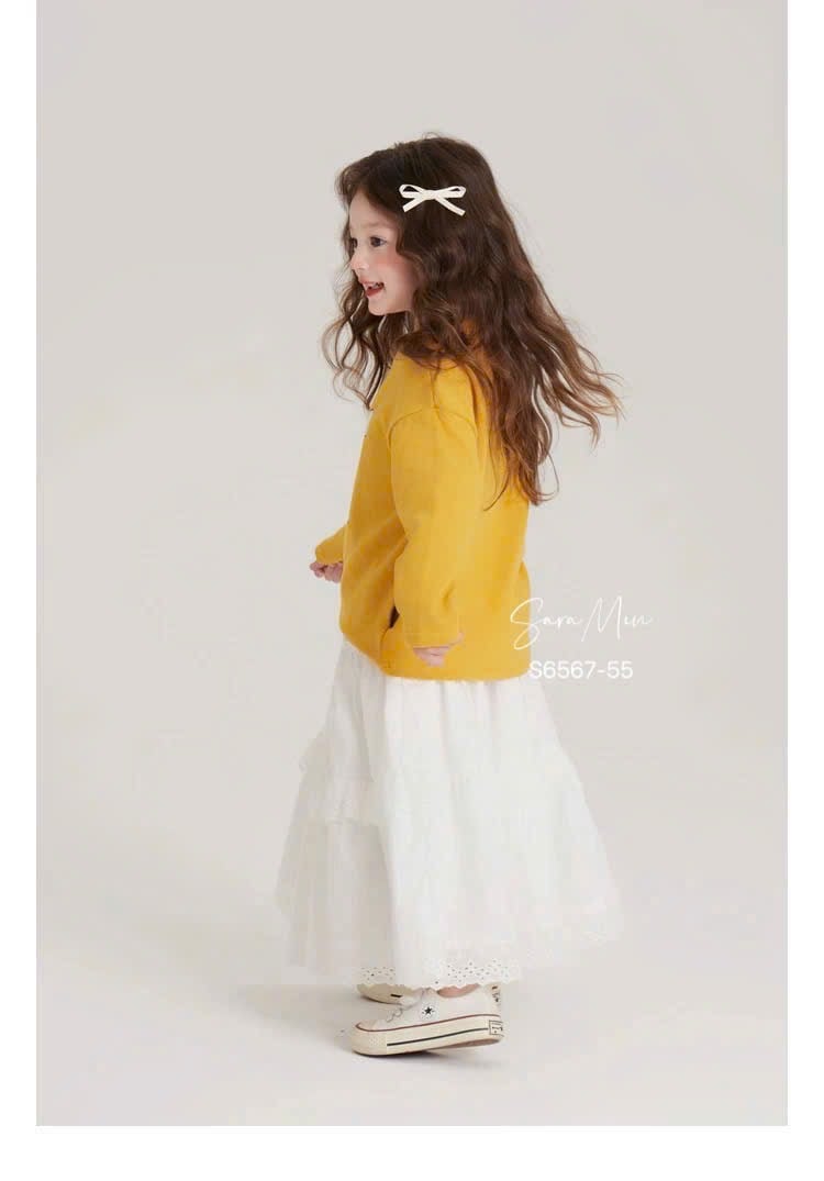 Set váy Sara Min áo nỉ da cá Capybara + chân váy thô ren dài size 2-12y