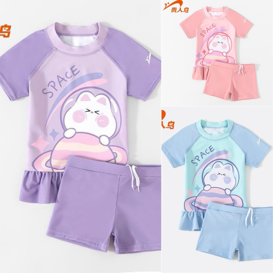 04 - Bộ bơi 2ct GRN 3 màu BG hoạ tiết mèo cute size 110-160