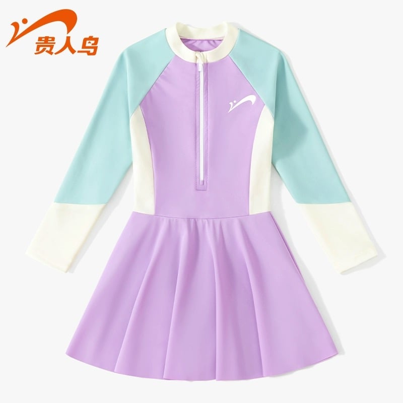 08 - Bộ bơi GRN dài tay dáng váy liền quần 2 màu BG size 110-160