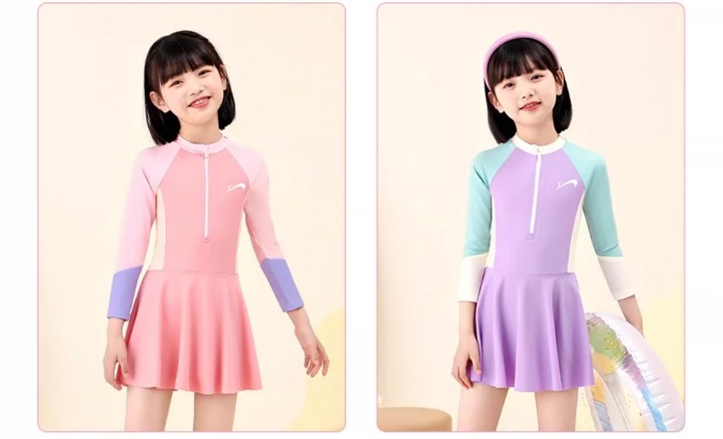 08 - Bộ bơi GRN dài tay dáng váy liền quần 2 màu BG size 110-160