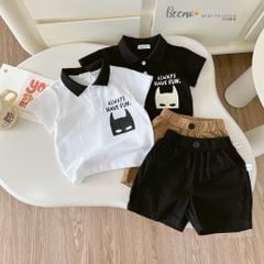 Bộ Beemo áo polo cổ đức hoạ tiết Batman 2 màu cho bé trai size 80-130
