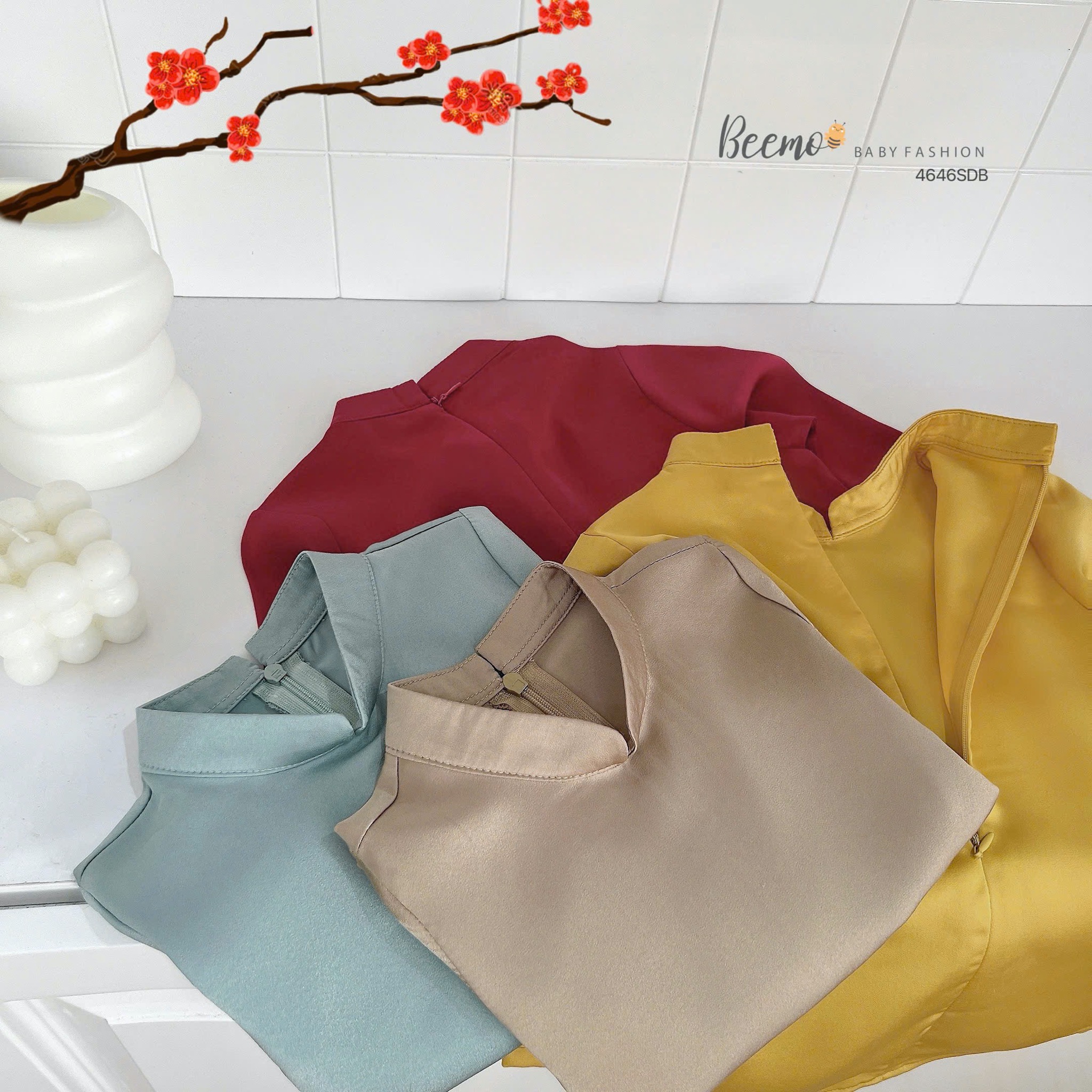 Áo dài lụa trơn Beemo 4 màu Bé Trai size 80 - 130