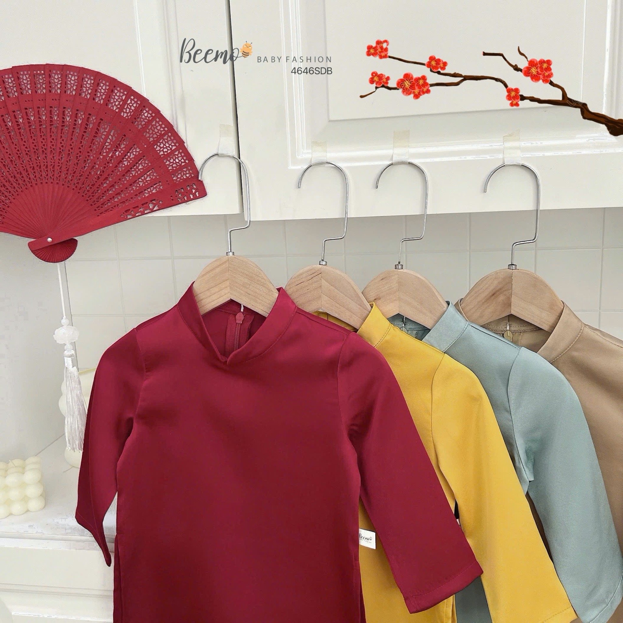 Áo dài lụa trơn Beemo 4 màu Bé Trai size 80 - 130