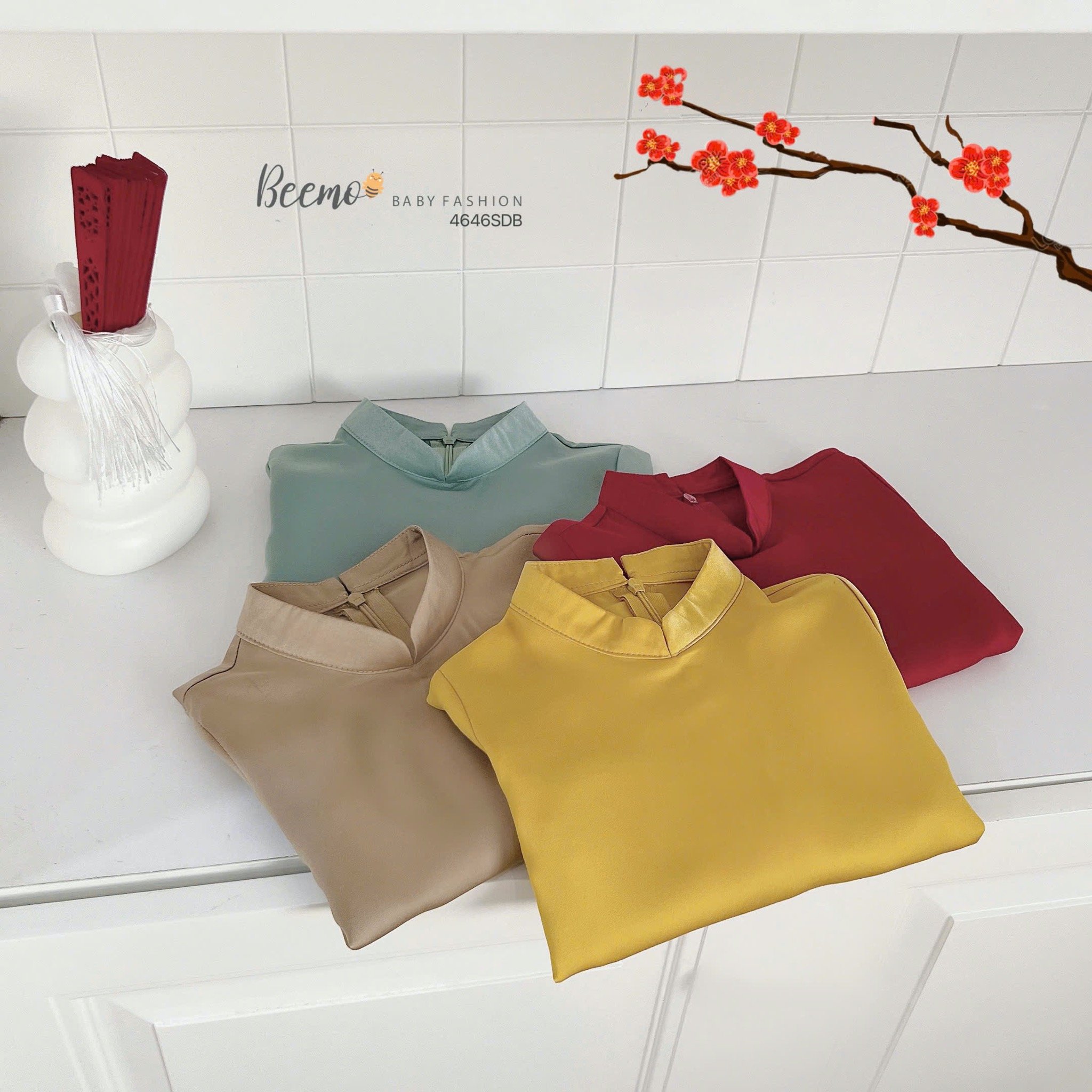 Áo dài lụa trơn Beemo 4 màu Bé Trai size 80 - 130