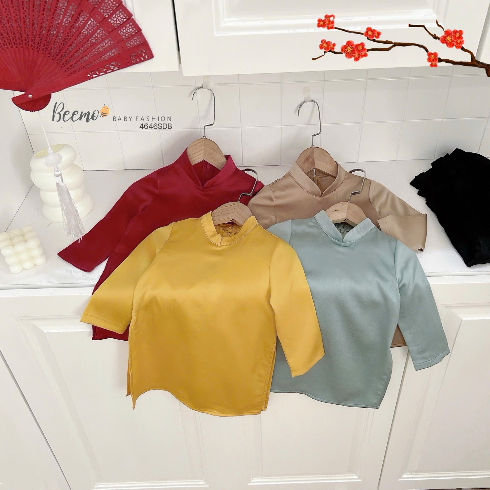Áo dài lụa trơn Beemo 4 màu Bé Trai size 80 - 130