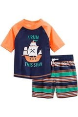 Bộ bơi CTS áo navy phối cam hình thuyền - quần kẻ size 9m - 3y