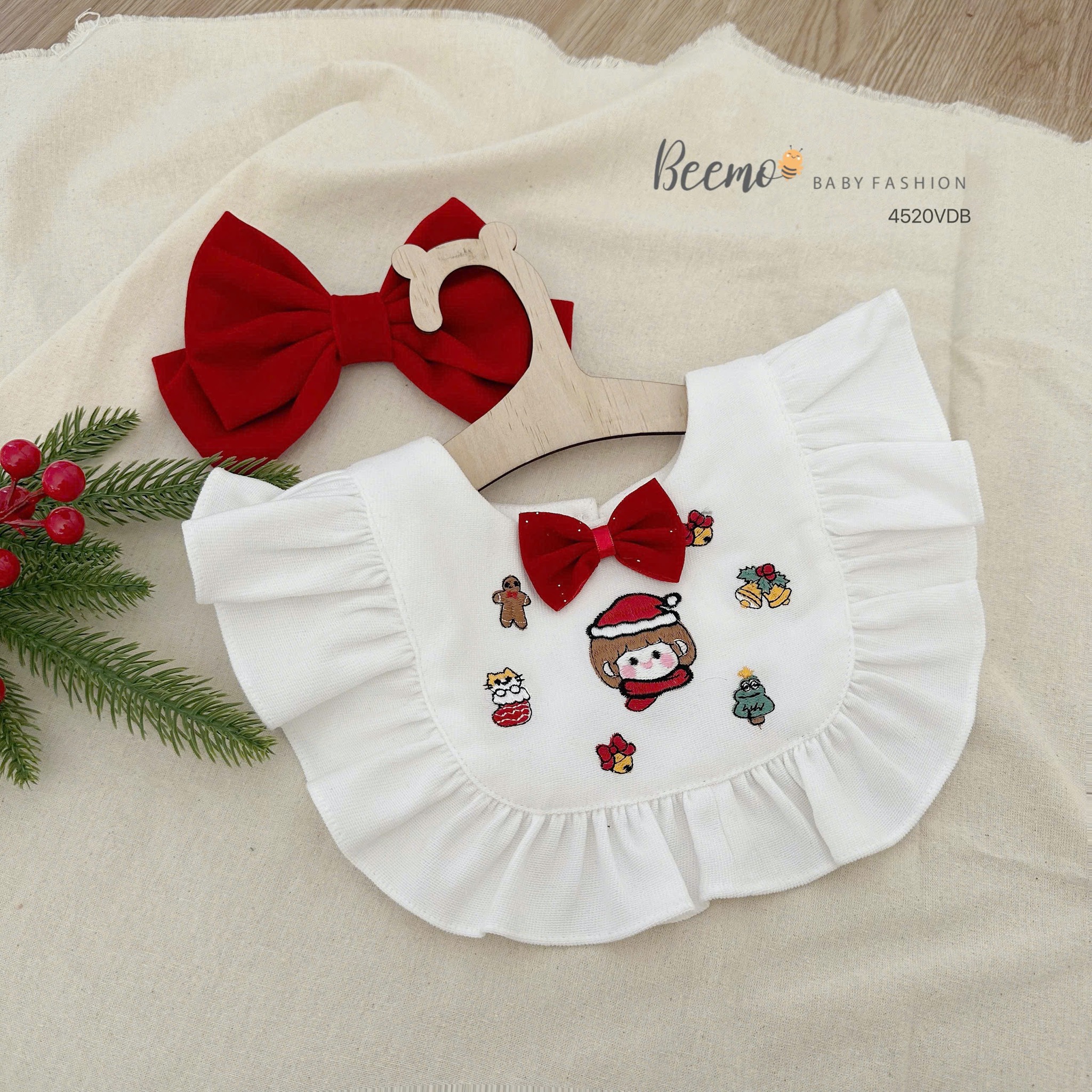 Váy nhung đỏ ánh nhũ Beemo kèm cổ yếm trắng size 80 - 130