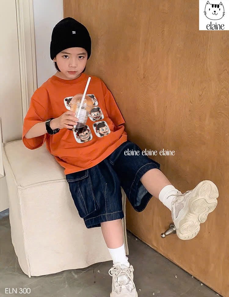Bộ Elaine Natra áo cotton màu cam + quần jean túi hộp nhiều màu cho bé trai size 2-12y