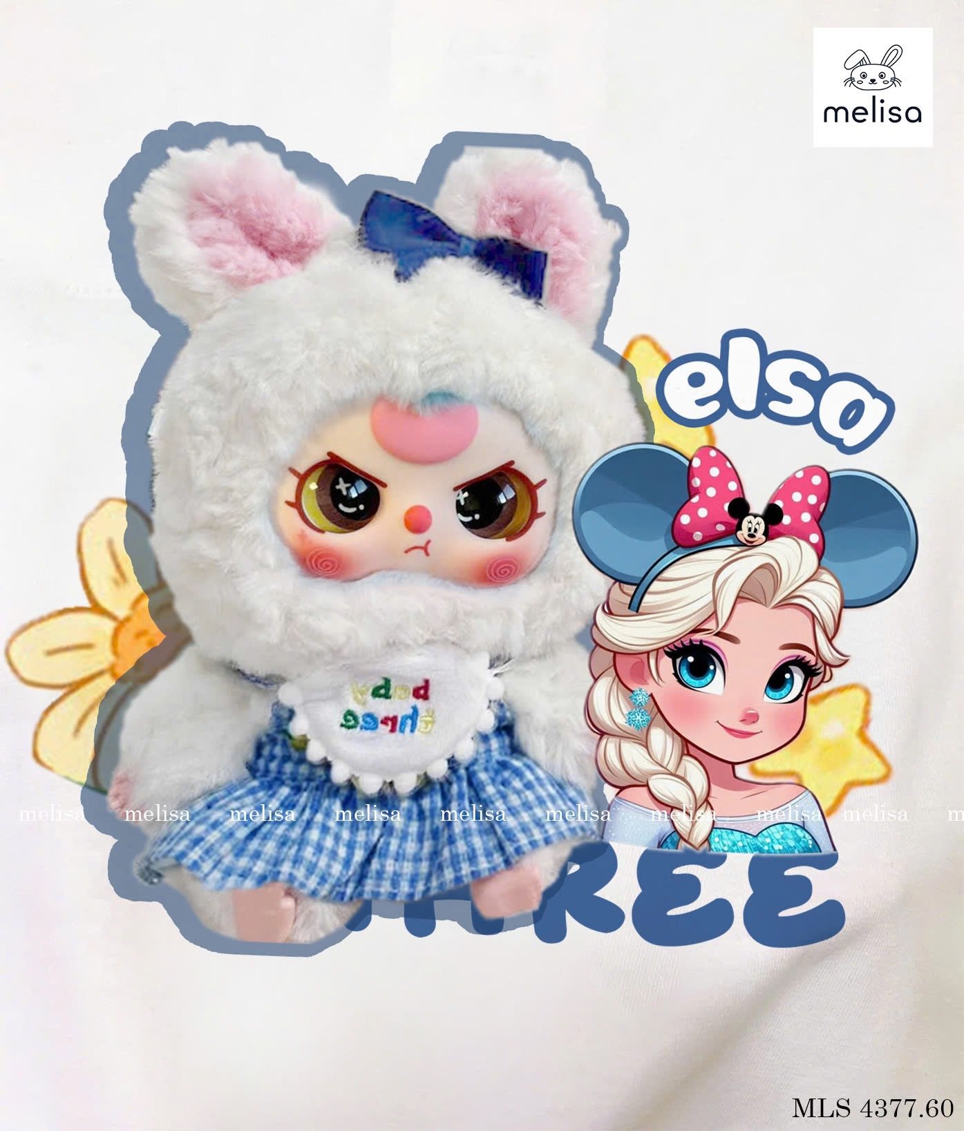 MLS 4377 - Bộ Melisa Baby Three Elsa áo cotton trắng + chân váy denim bé gái size 2-12y