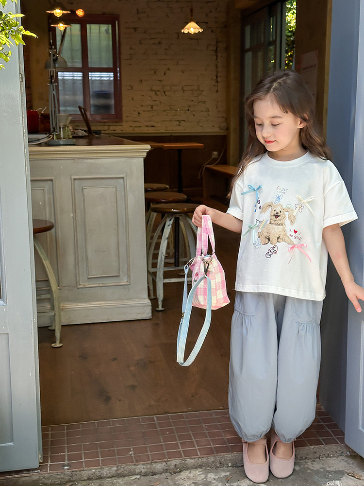 Áo cotton Ambb hoạ tiết cún nơ nhiều màu bé gái size 90-160