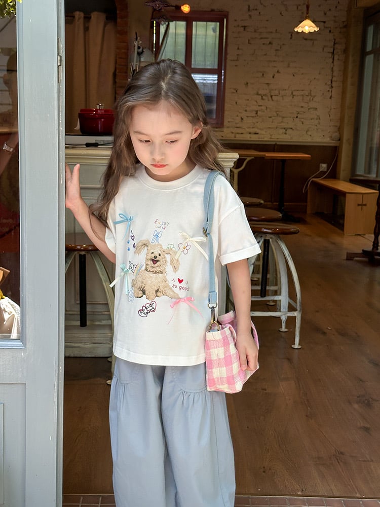 Áo cotton Ambb hoạ tiết cún nơ nhiều màu bé gái size 90-160