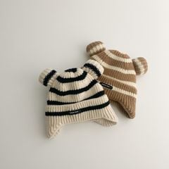 Mũ len kẻ tai gấu 2 màu kẻ đen, kẻ nâu cho bé size 6m-4y