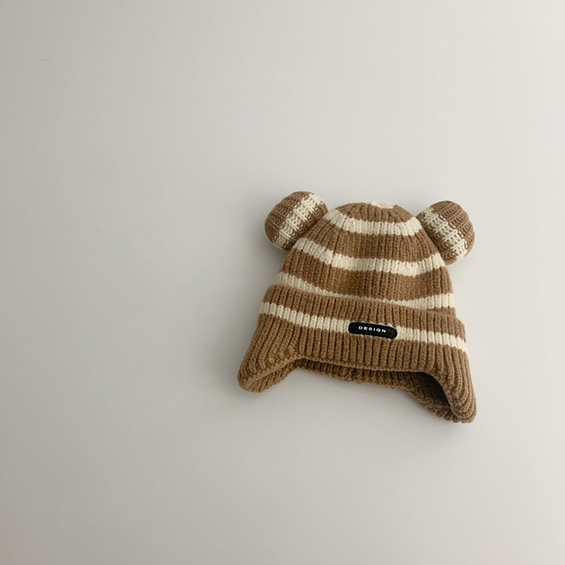 Mũ len kẻ tai gấu 2 màu kẻ đen, kẻ nâu cho bé size 6m-4y