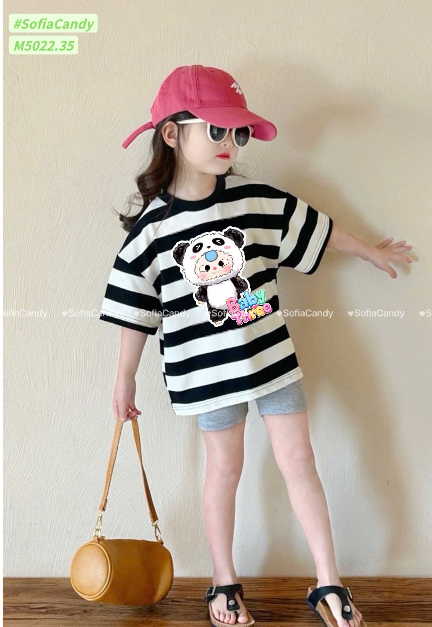 M5022 - Bộ cotton Mia Kids Baby Three kẻ đen trắng + quần legging bé gái size 1-10y
