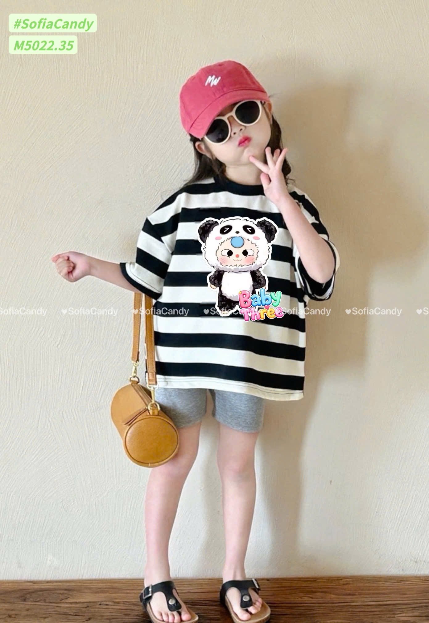 M5022 - Bộ cotton Mia Kids Baby Three kẻ đen trắng + quần legging bé gái size 1-10y