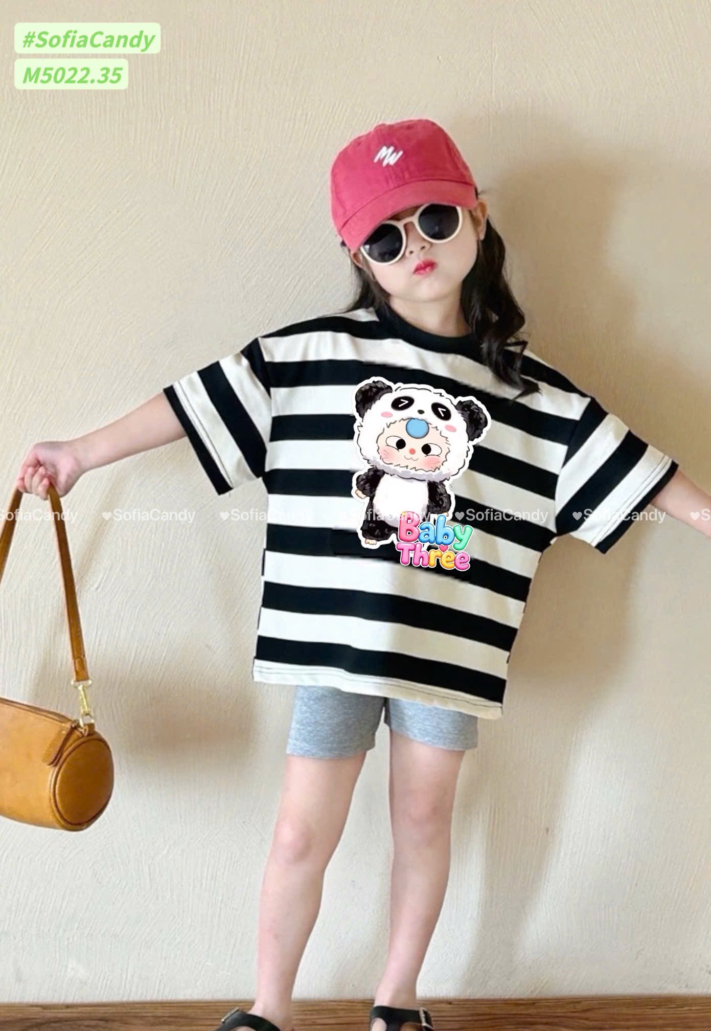 M5022 - Bộ cotton Mia Kids Baby Three kẻ đen trắng + quần legging bé gái size 1-10y