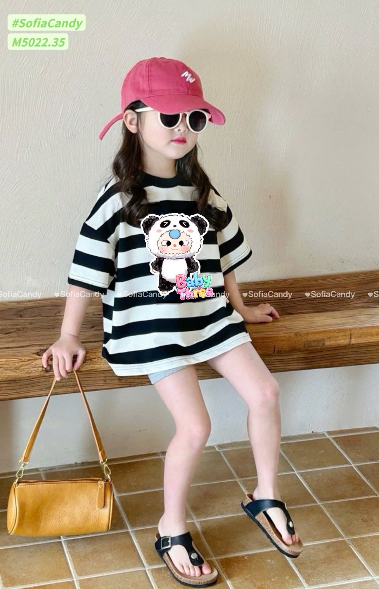 M5022 - Bộ cotton Mia Kids Baby Three kẻ đen trắng + quần legging bé gái size 1-10y