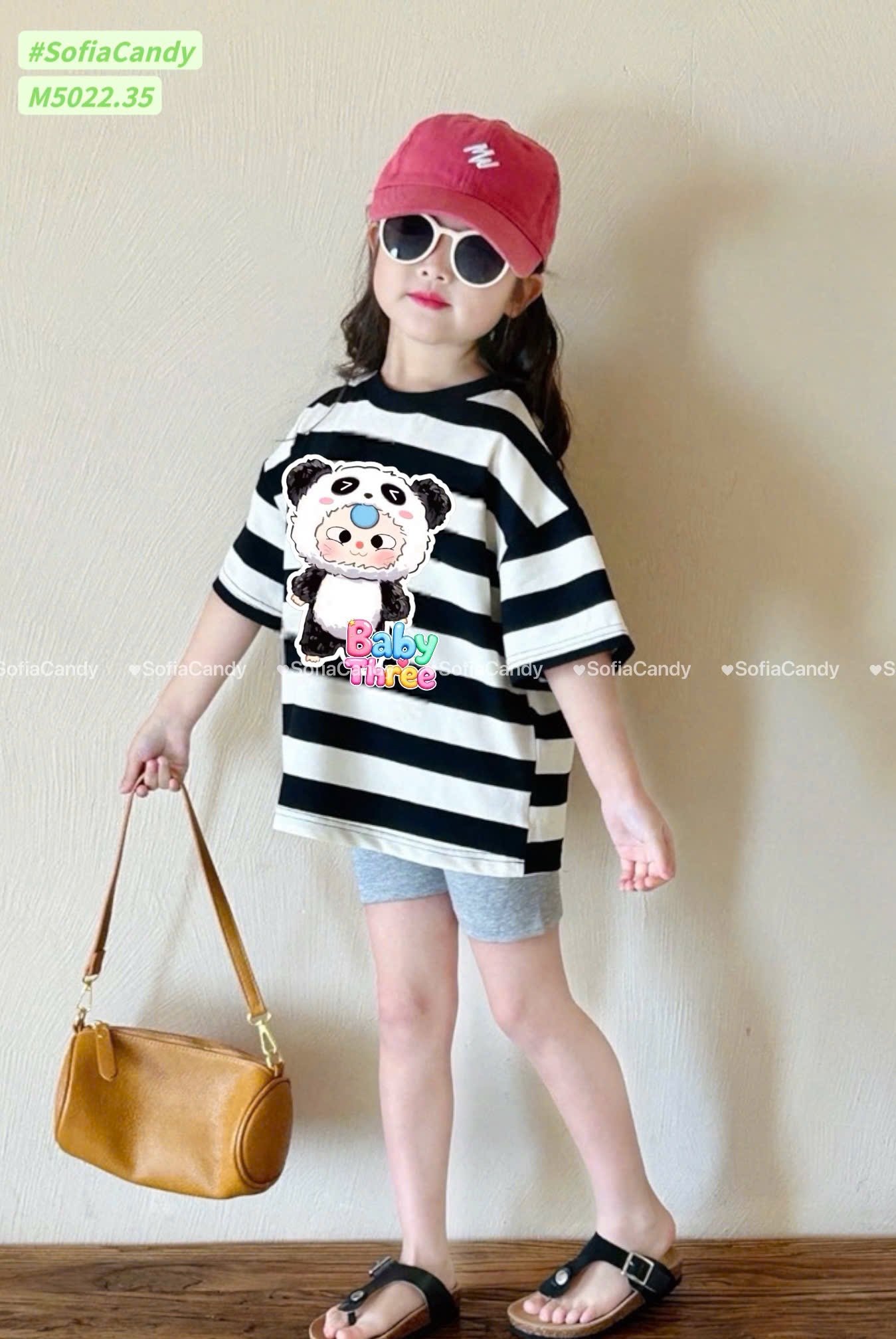 M5022 - Bộ cotton Mia Kids Baby Three kẻ đen trắng + quần legging bé gái size 1-10y