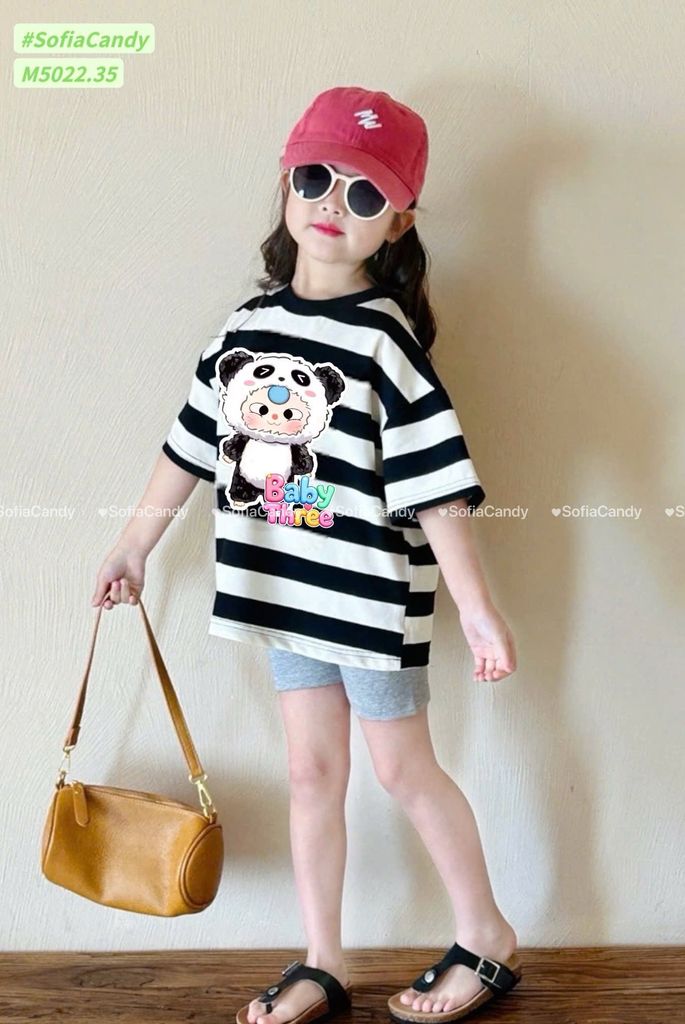 M5022 - Bộ cotton Mia Kids Baby Three kẻ đen trắng + quần legging bé gái size 1-10y