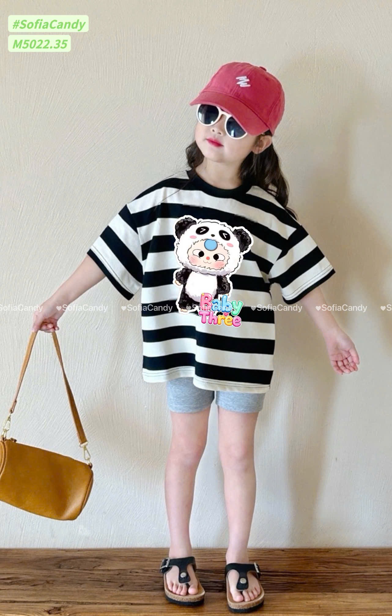 M5022 - Bộ cotton Mia Kids Baby Three kẻ đen trắng + quần legging bé gái size 1-10y