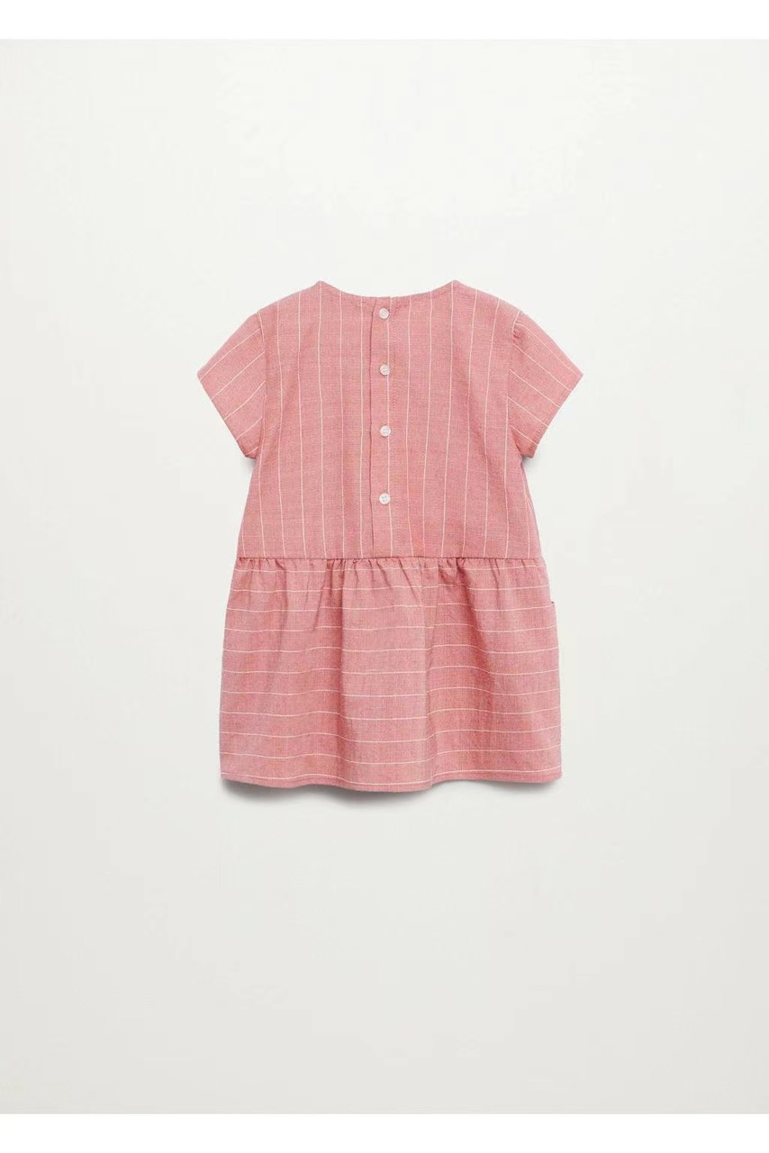 Váy vải thô MNG dáng baby doll màu hồng kẻ cho bé gái size 1-5y
